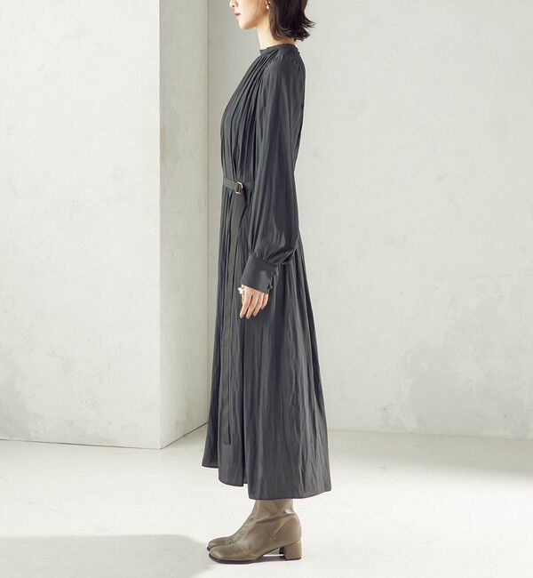SHIPS for women「〈手洗い可能〉カッセン ギャザー ベルト付き 長袖 ワンピース」|ワンピース|