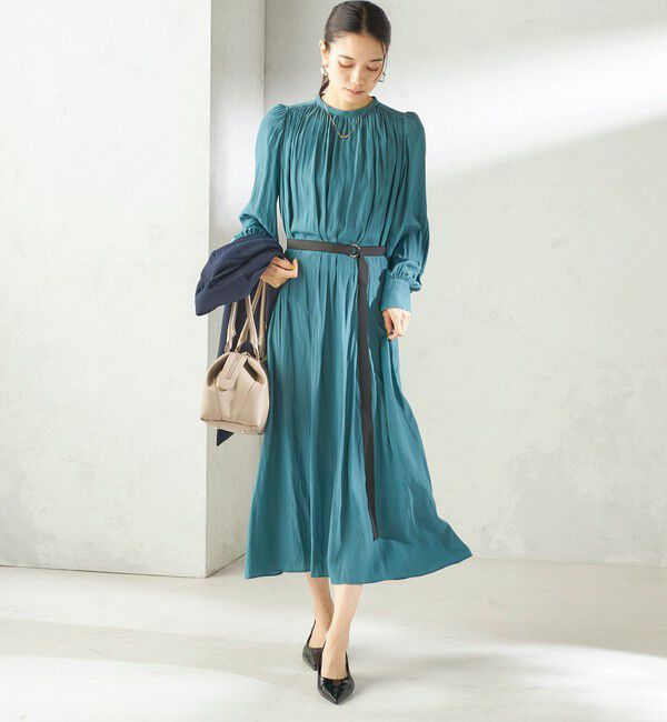 SHIPS for women「〈手洗い可能〉カッセン ギャザー ベルト付き 長袖 ワンピース」|ワンピース|