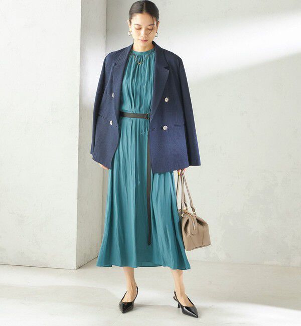 SHIPS for women「〈手洗い可能〉カッセン ギャザー ベルト付き 長袖 ワンピース」|ワンピース|