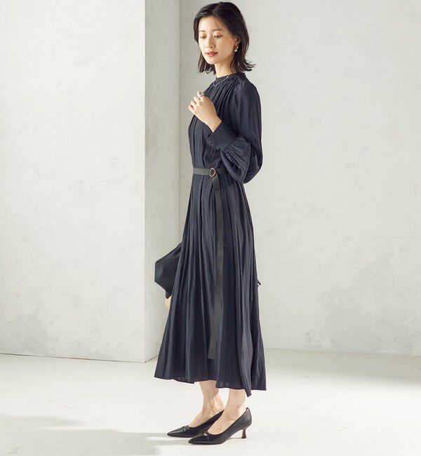 SHIPS for women「〈手洗い可能〉カッセン ギャザー ベルト付き 長袖 ワンピース」|ワンピース|
