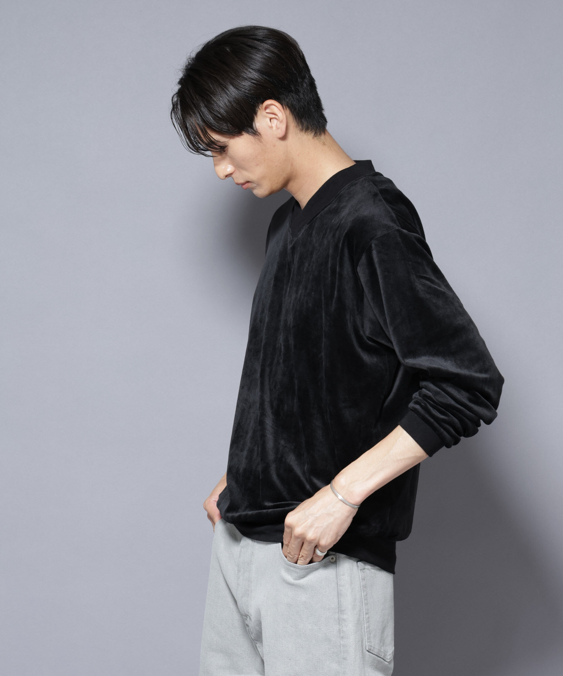 NANO universe「ベロアプルオーバー Vネックスウェット」|Tシャツ・カットソー|