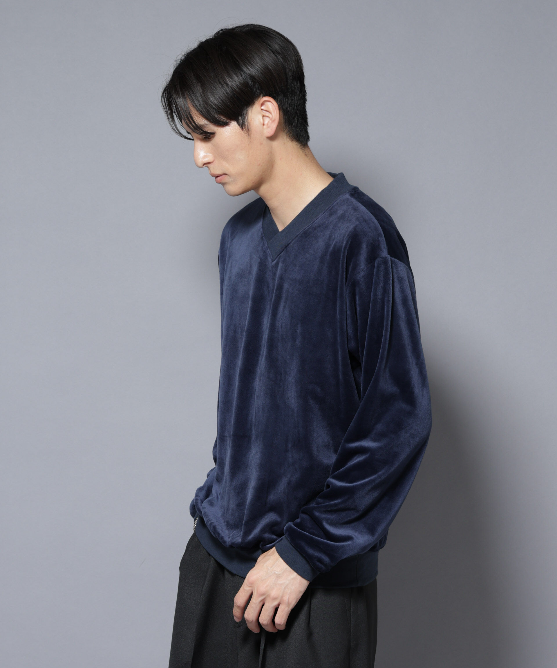 NANO universe「ベロアプルオーバー Vネックスウェット」|Tシャツ・カットソー|