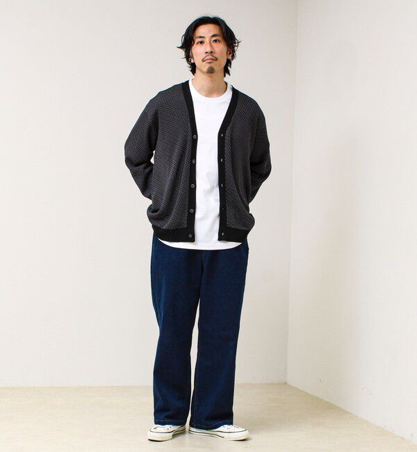 GLOSTER「【シャリ感で軽やか】バーズアイVネック crunchyカーデ」|カーディガン|