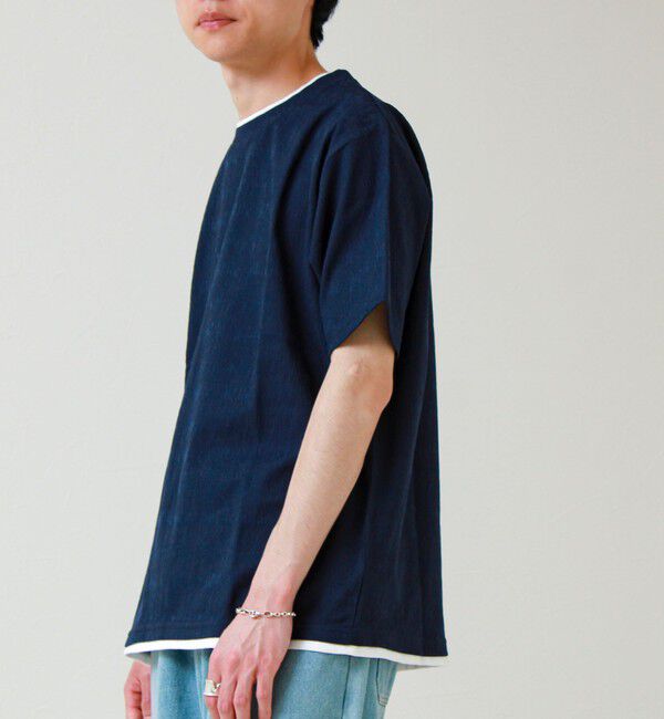 GLOSTER「【1枚でレイヤード風】ストライプジャガード フェイクレイヤーTシャツ」|Tシャツ・カットソー|