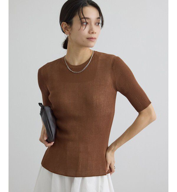 SALON adam et rope'「【WEB限定】シアーリブニットハーフスリーブプルオーバー」|Tシャツ・カットソー|ブラウン系(22)