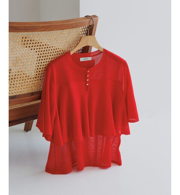 ROPE「LEVITA ティアードフリルニットプルーオーバー/接触冷感・イージーケア」|Tシャツ・カットソー|レッド(60)