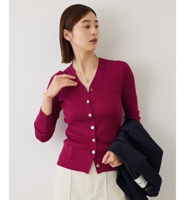 ROPE「【J'aDoRe・一部店舗限定サイズ】ワイドリブ金ボタンVネックカーディガン」|ニット・セーター|ワイン(66)
