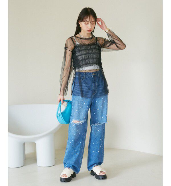 VIS「【SET】チュールレイヤードカットソー＆ビスチェキャミソール」|Tシャツ・カットソー|