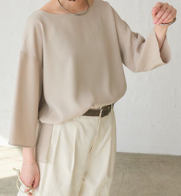  「【セットアップ対応可】ダブルサテンハーフスリーブブラウス」|シャツ・ブラウス|ベージュ