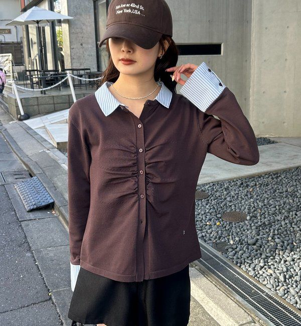 「【＠___s_m17企画】ストライプ付け襟配色ニット」|Tシャツ・カットソー|