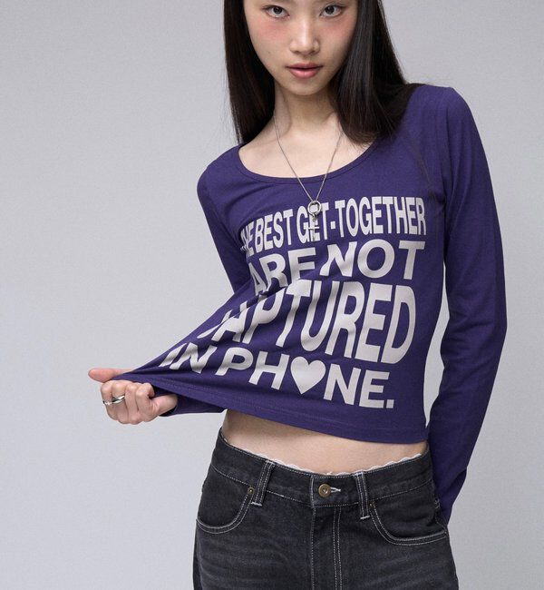  「【WEB限定】メッセージL/Sトップス」|Tシャツ・カットソー|パープル