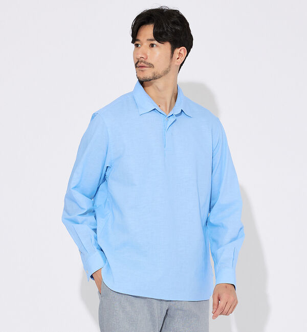 ABAHOUSE「コットンリネン 比翼 プルオーバーシャツ」|シャツ・ブラウス|サックスブルー