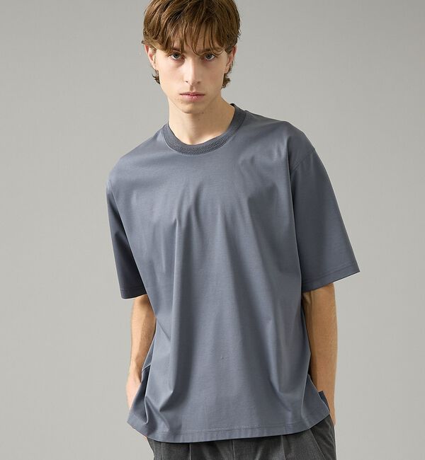 ABAHOUSE「KNIT COLLAR コットンポンチ クルーネック半袖Tシャツ / リラックス」|Tシャツ・カットソー|