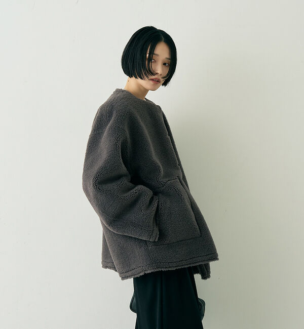 Rouge vif「【2サイズ展開】2WAYスウェードリバーシブルボアコート / ノーカラーコート」|ノーカラーコート|