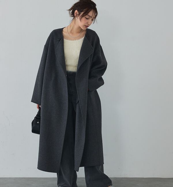 abahouse mavie「ノーカラーロングコート」|ノーカラーコート|