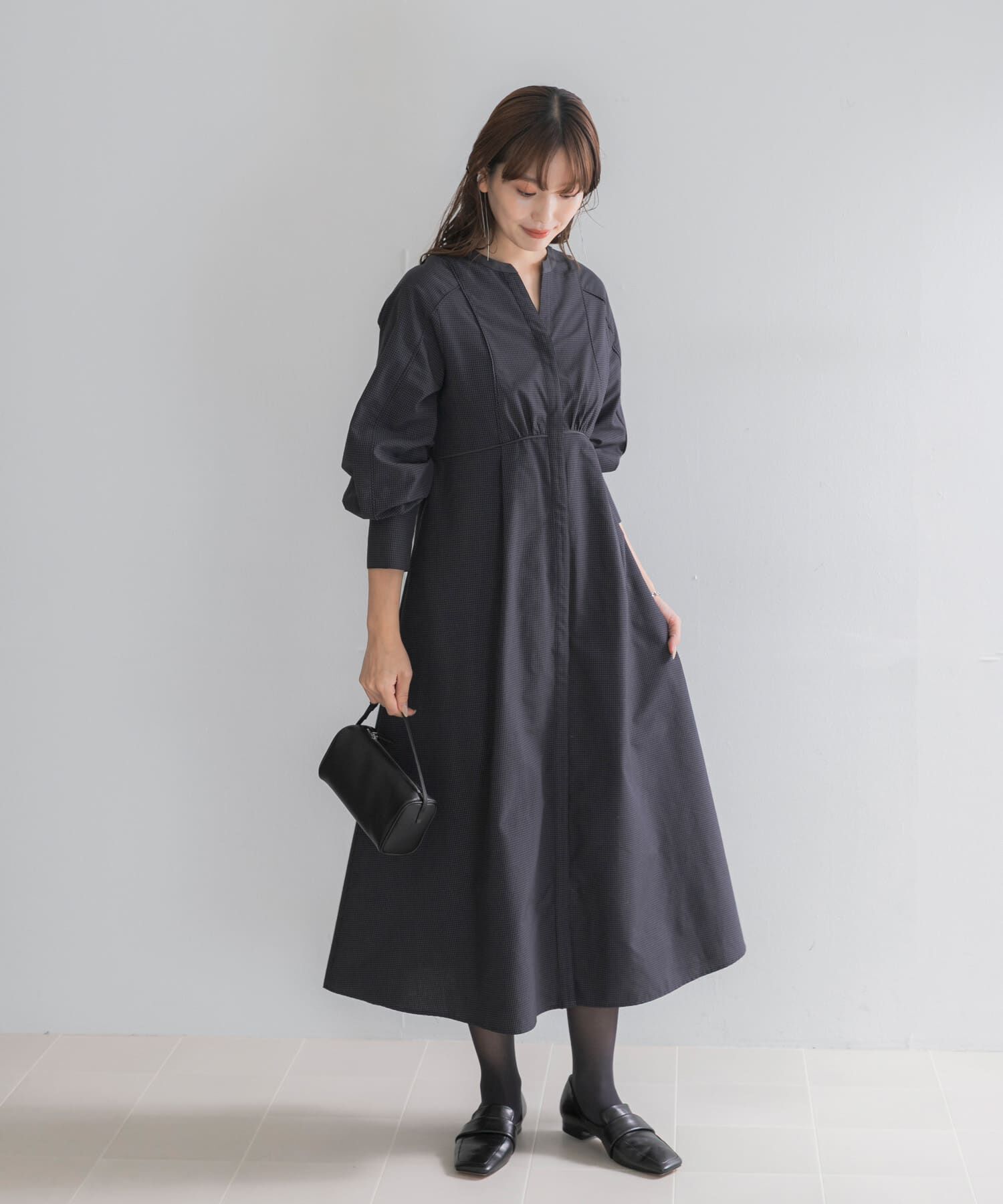 URBAN RESEARCH ROSSO「『一部WEB限定カラー』バイカラーチェックナローワンピース」|ワンピース|ネイビー