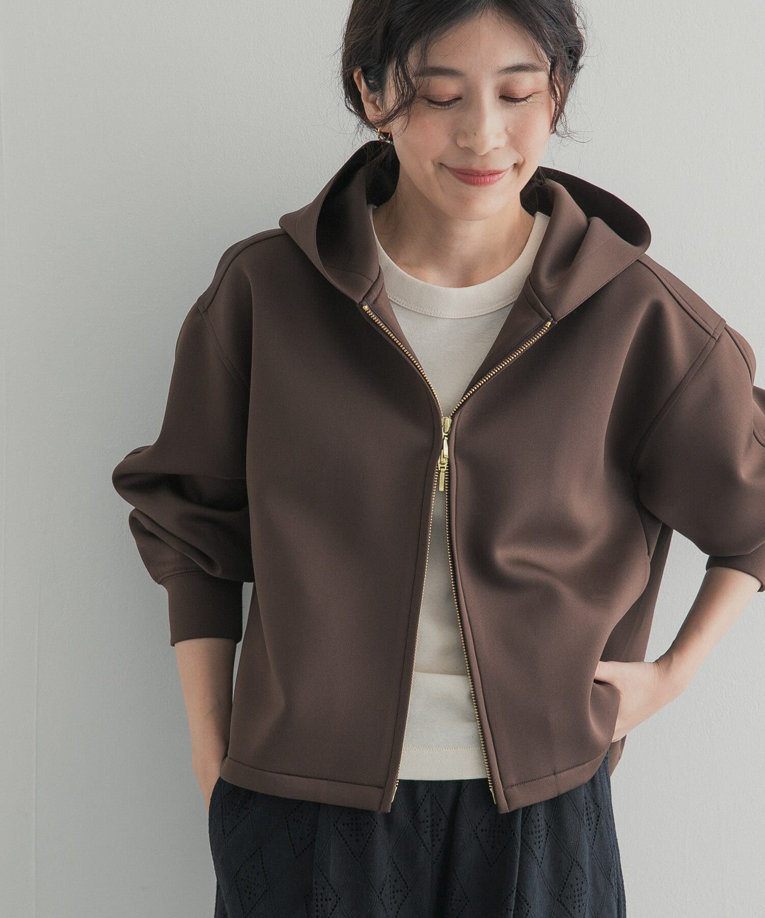 URBAN RESEARCH DOORS「『WEB限定』ダンボールニットバックフレアフーディー 26AW」|ノーカラーコート|