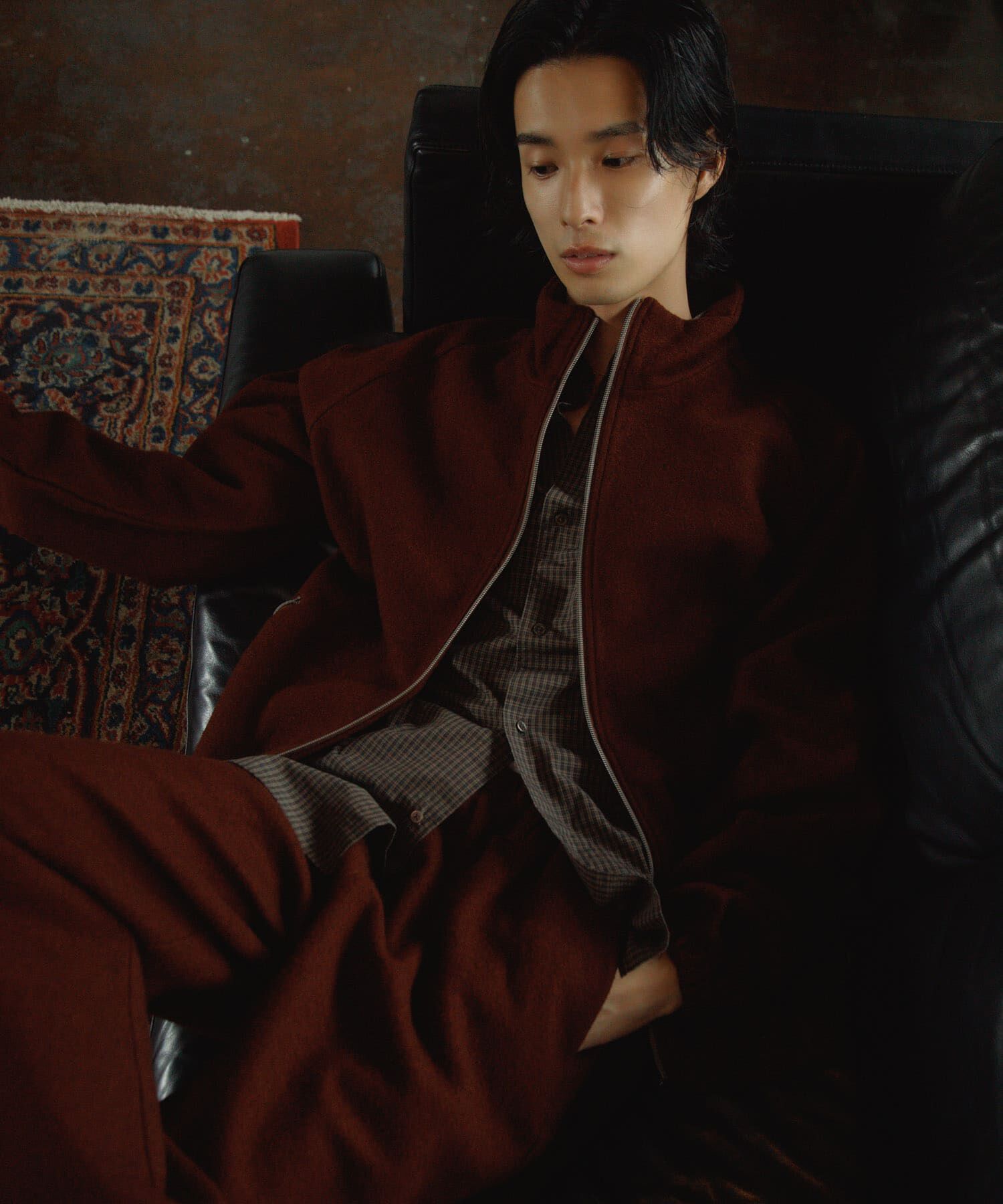 URBAN RESEARCH DOORS「Wool Fleece Track Jacket」|ノーカラーコート|オレンジ