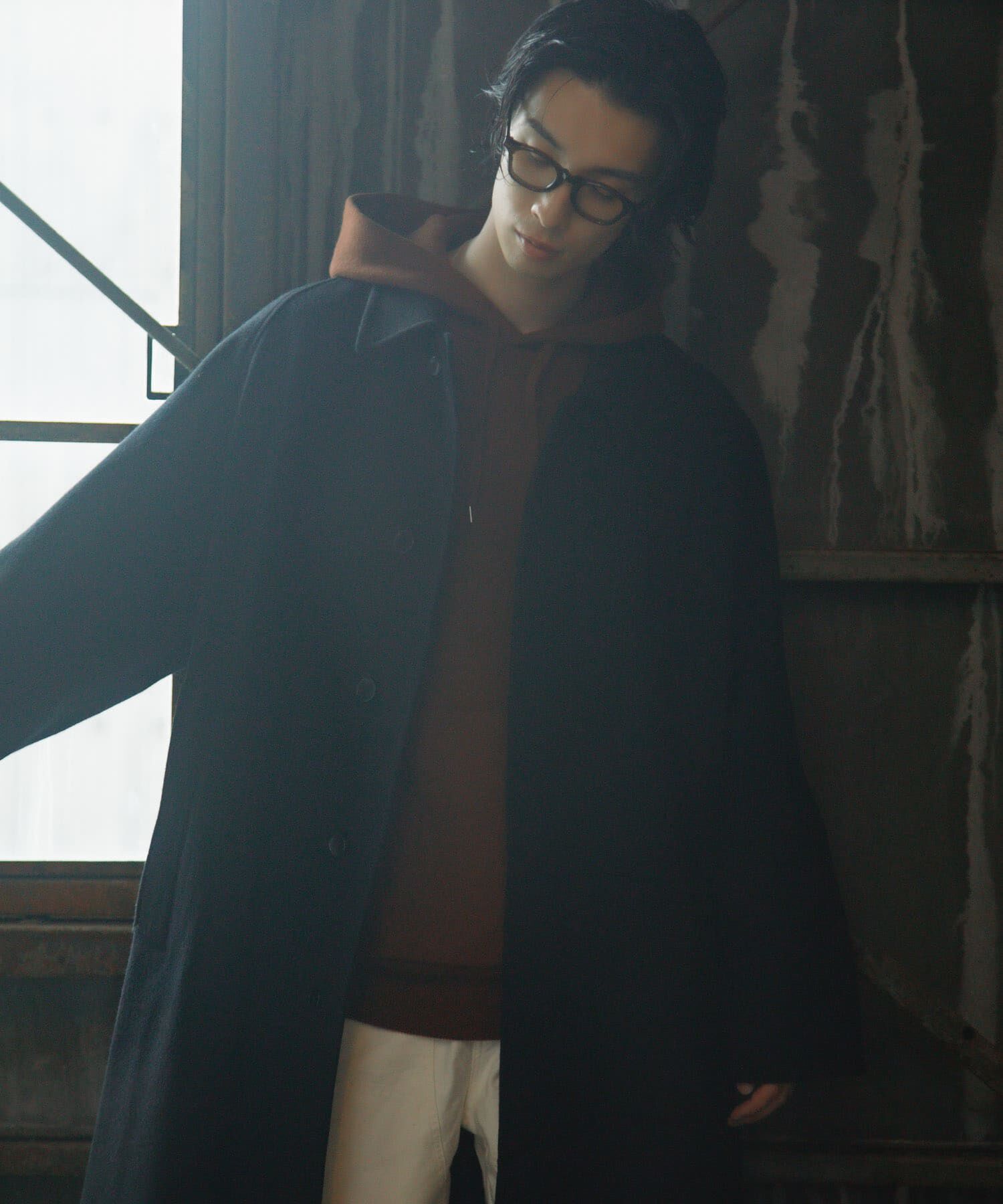 URBAN RESEARCH DOORS「Oilcut Melton Over Coat」|ノーカラーコート|