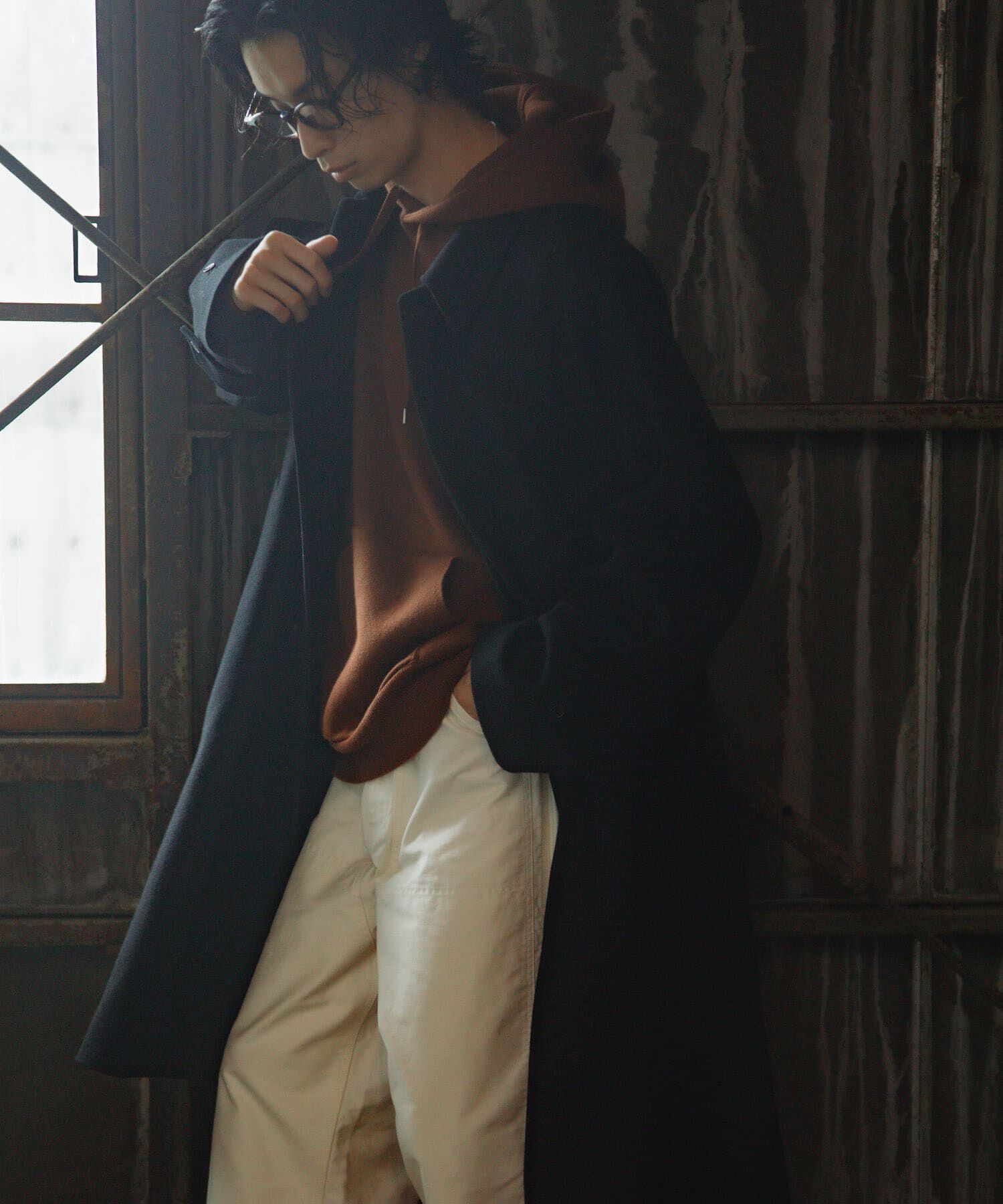 URBAN RESEARCH DOORS「Oilcut Melton Over Coat」|ノーカラーコート|