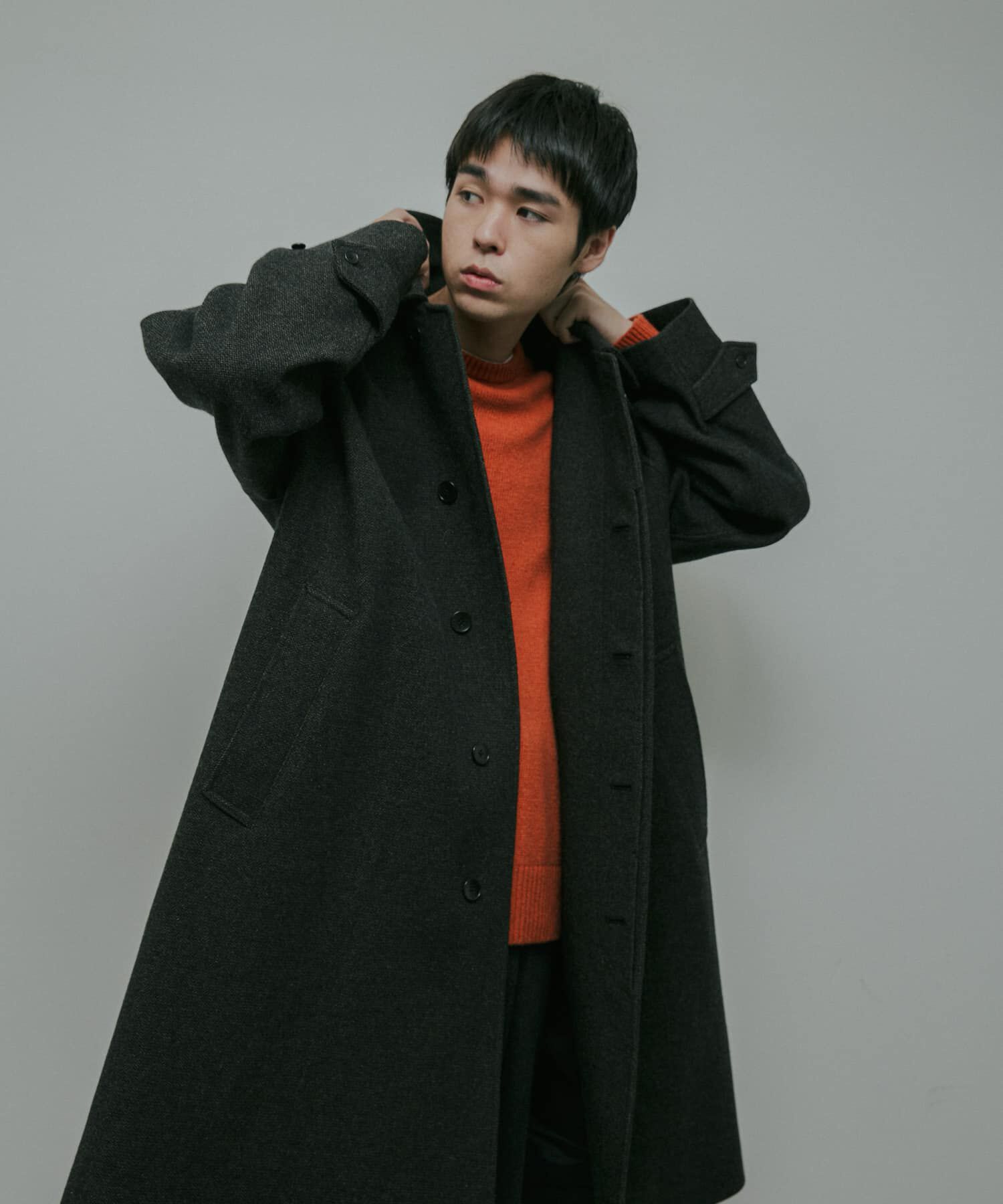 URBAN RESEARCH DOORS「Oilcut Melton Over Coat」|ノーカラーコート|