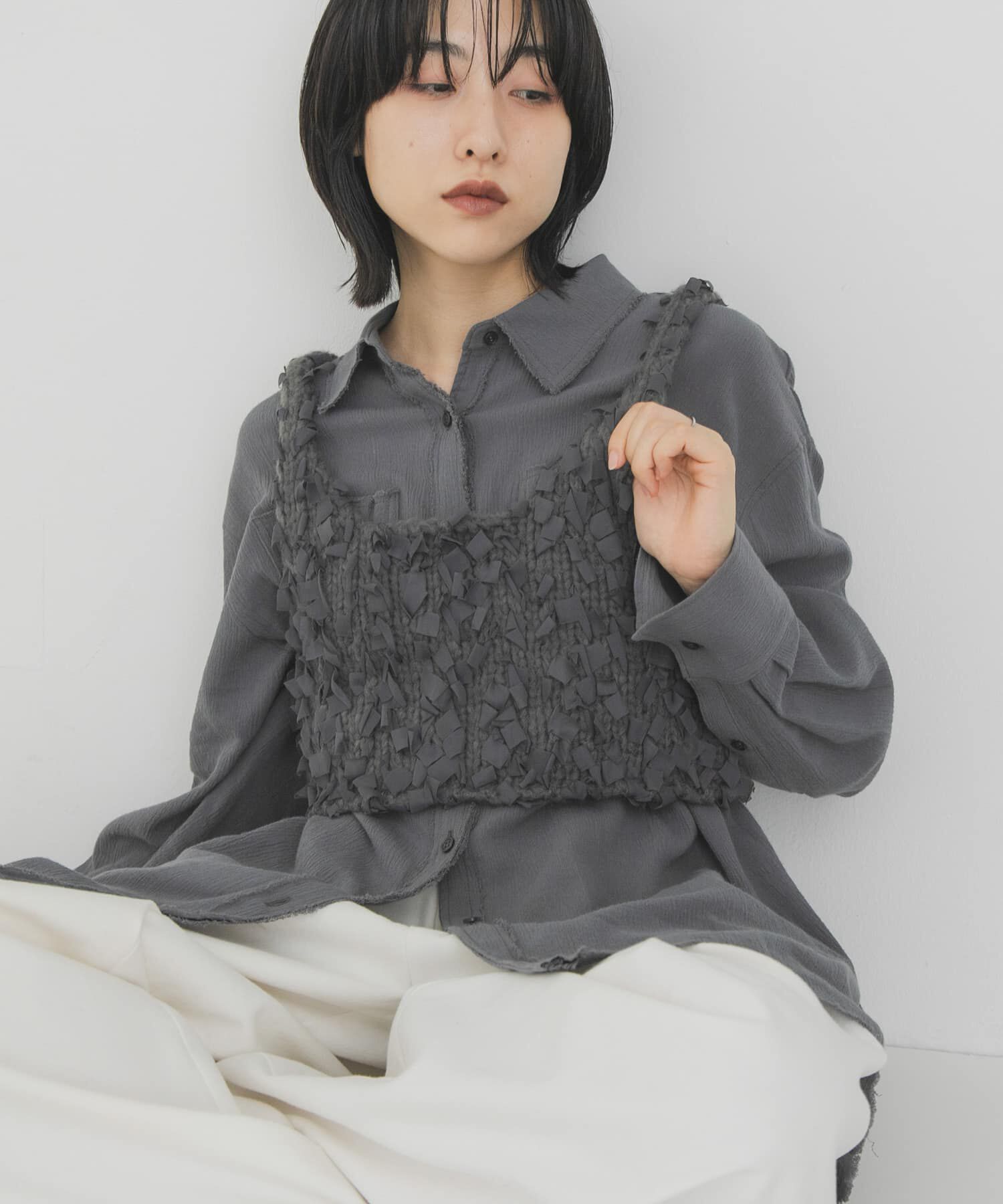  「リボンフリンジニットビスチェ」|その他|チャコールグレー