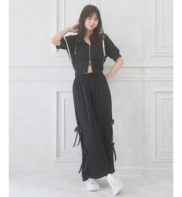  「サイドリボンキラキラロングパンツ」|その他|ブラック