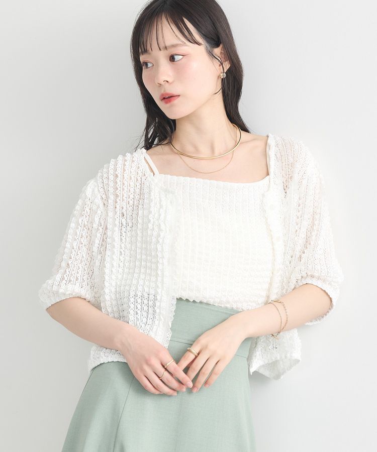 earth music&ecology「ミニフリルカットレースアンサンブル」|カーディガン|Off White