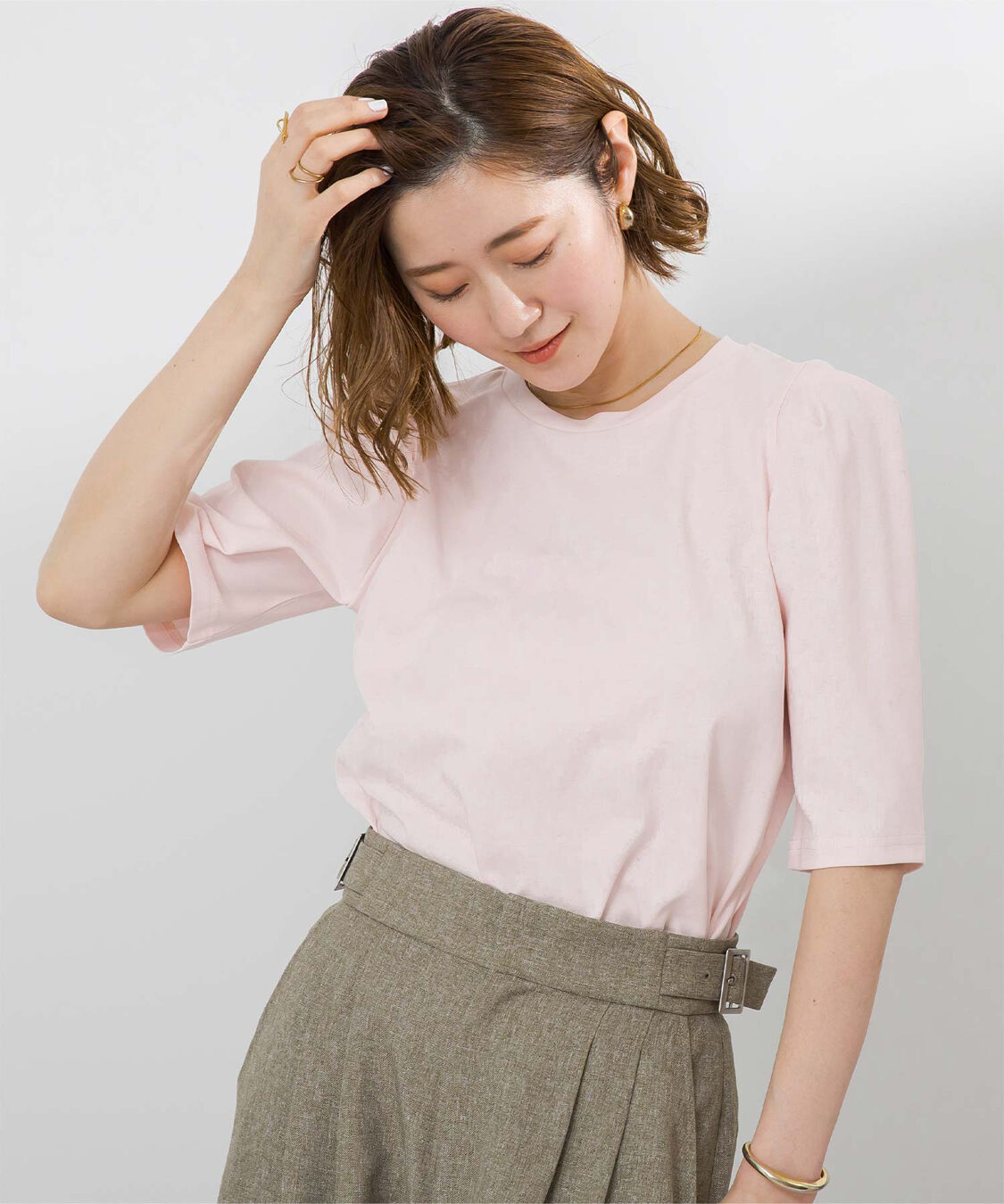 ur's「汗染み防止パフスリーブTシャツ」|Tシャツ・カットソー|ライトピンク