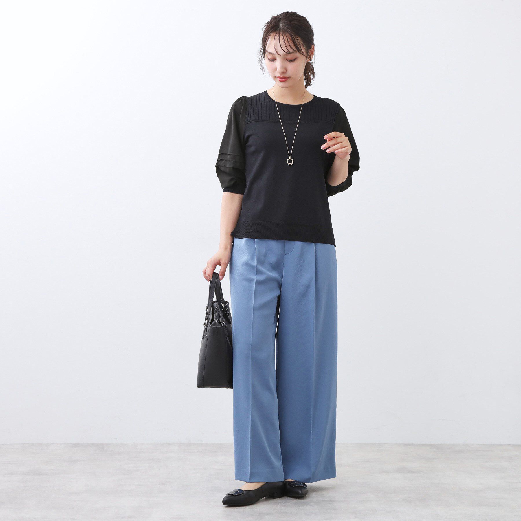 Reflect「【WEB先行カラーあり／手洗い可】ジョーゼットスリーブ&times;ニット」|Tシャツ・カットソー|