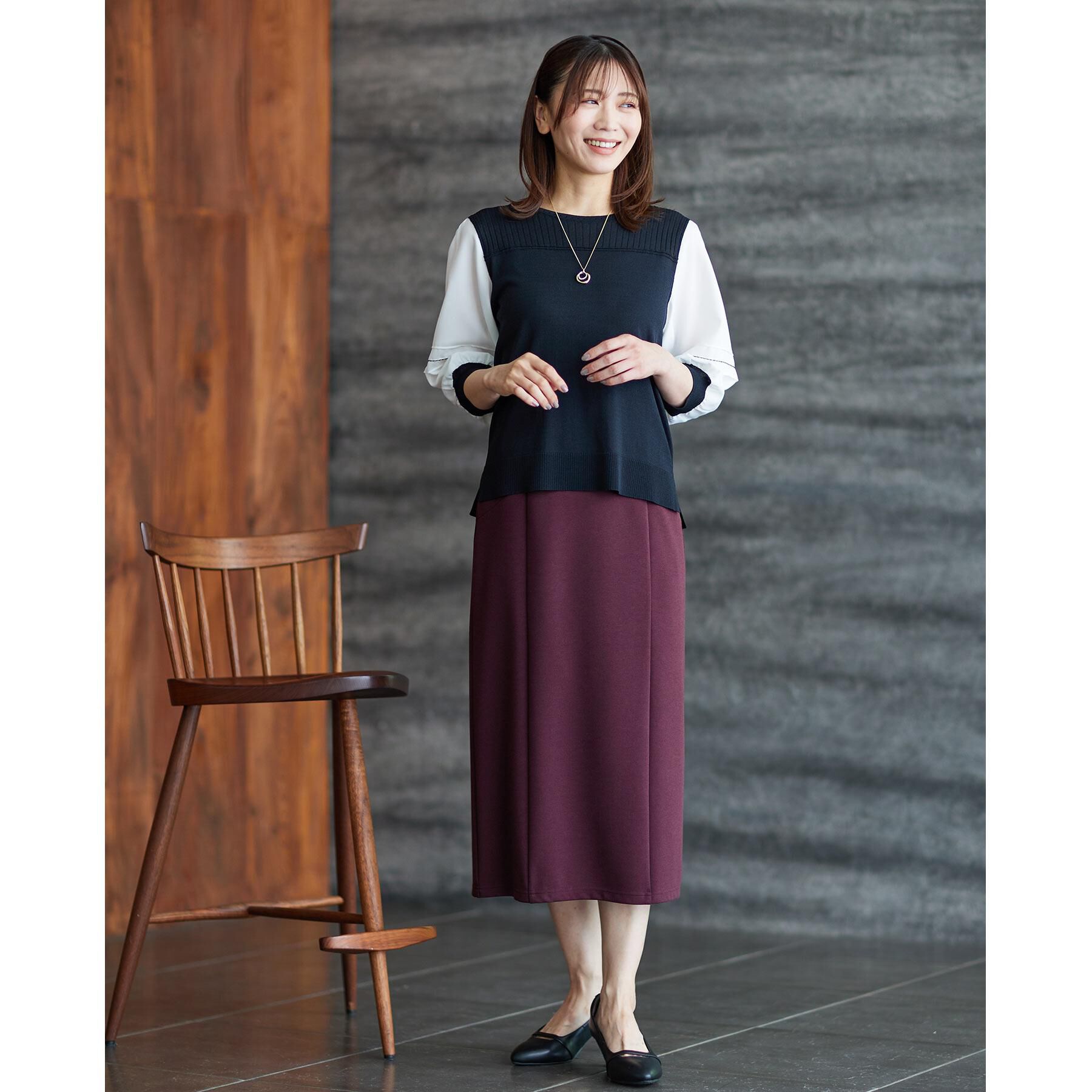 Reflect「【WEB先行カラーあり／手洗い可】ジョーゼットスリーブ&times;ニット」|Tシャツ・カットソー|