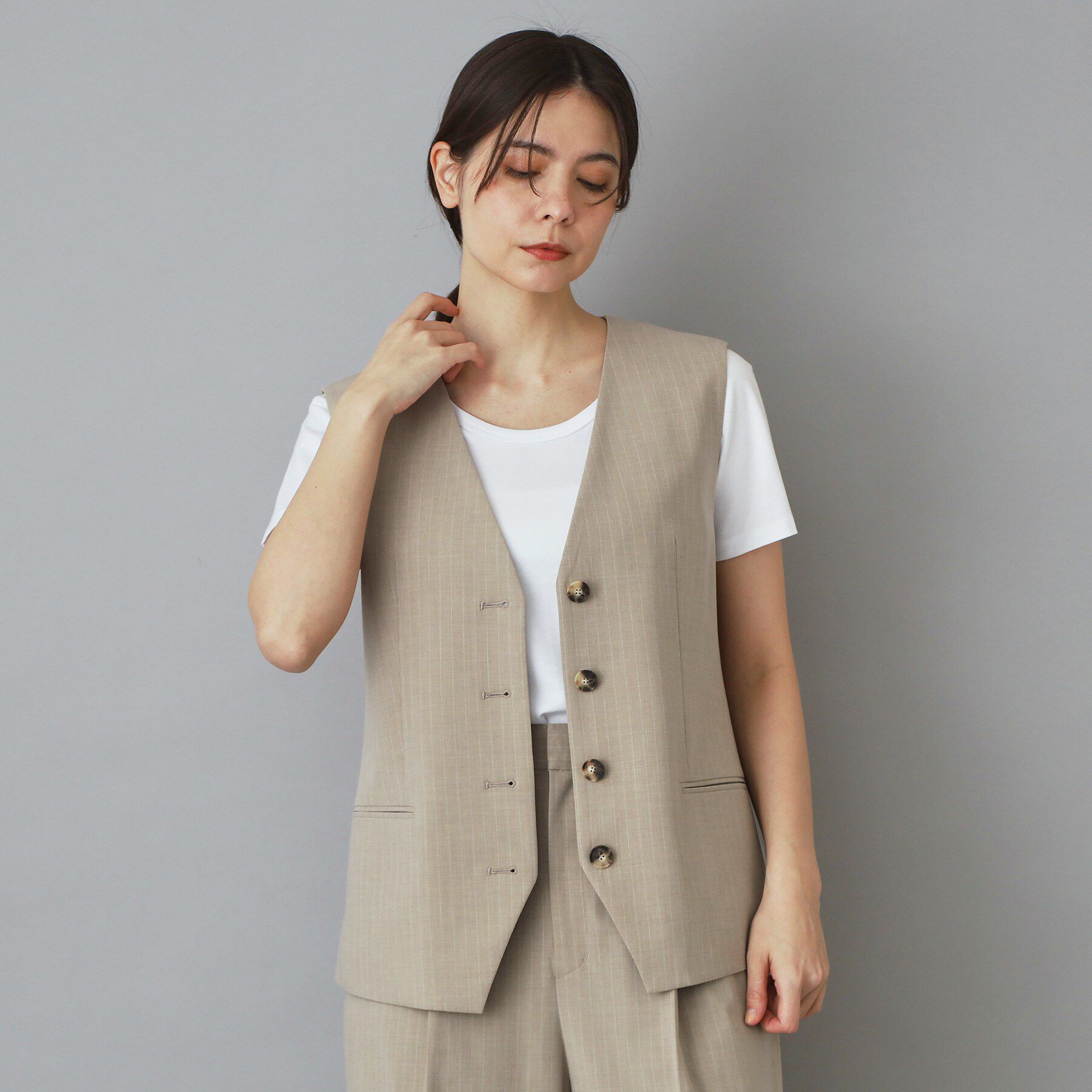 DRESSTERIOR「【セットアップ可/ウォッシャブル】セットアップストライプジレ」|ベスト・ジレ|