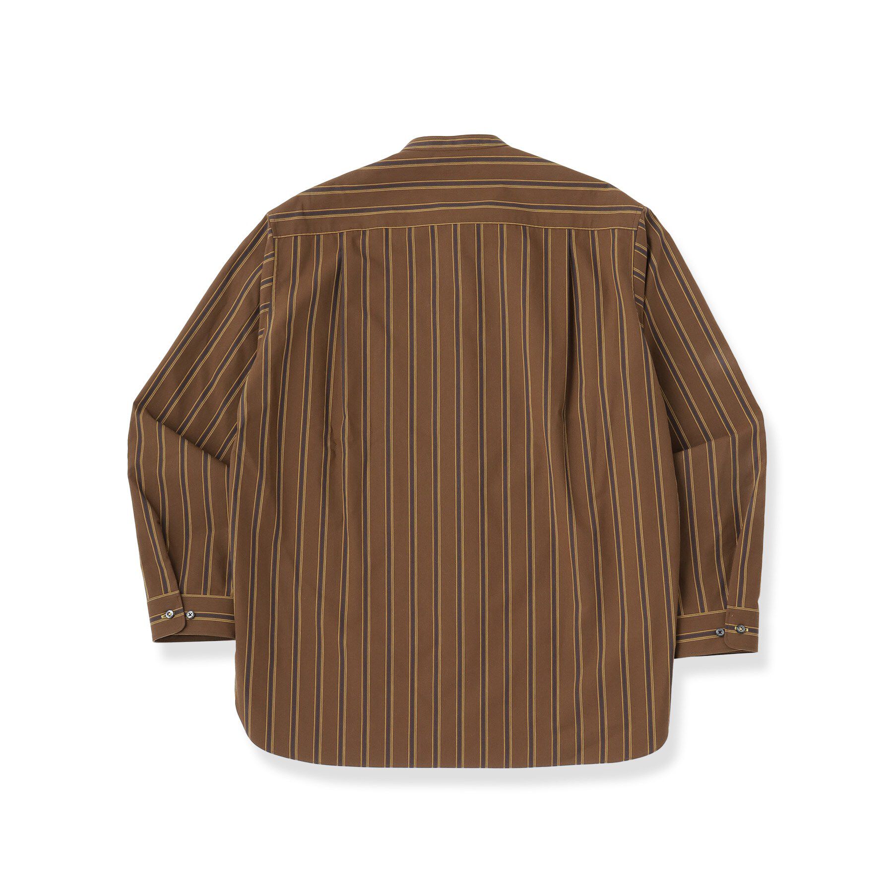 DRESSTERIOR「【日本製】バンドカラー ブラウンレジメンタル ストライプシャツ」|シャツ・ブラウス|