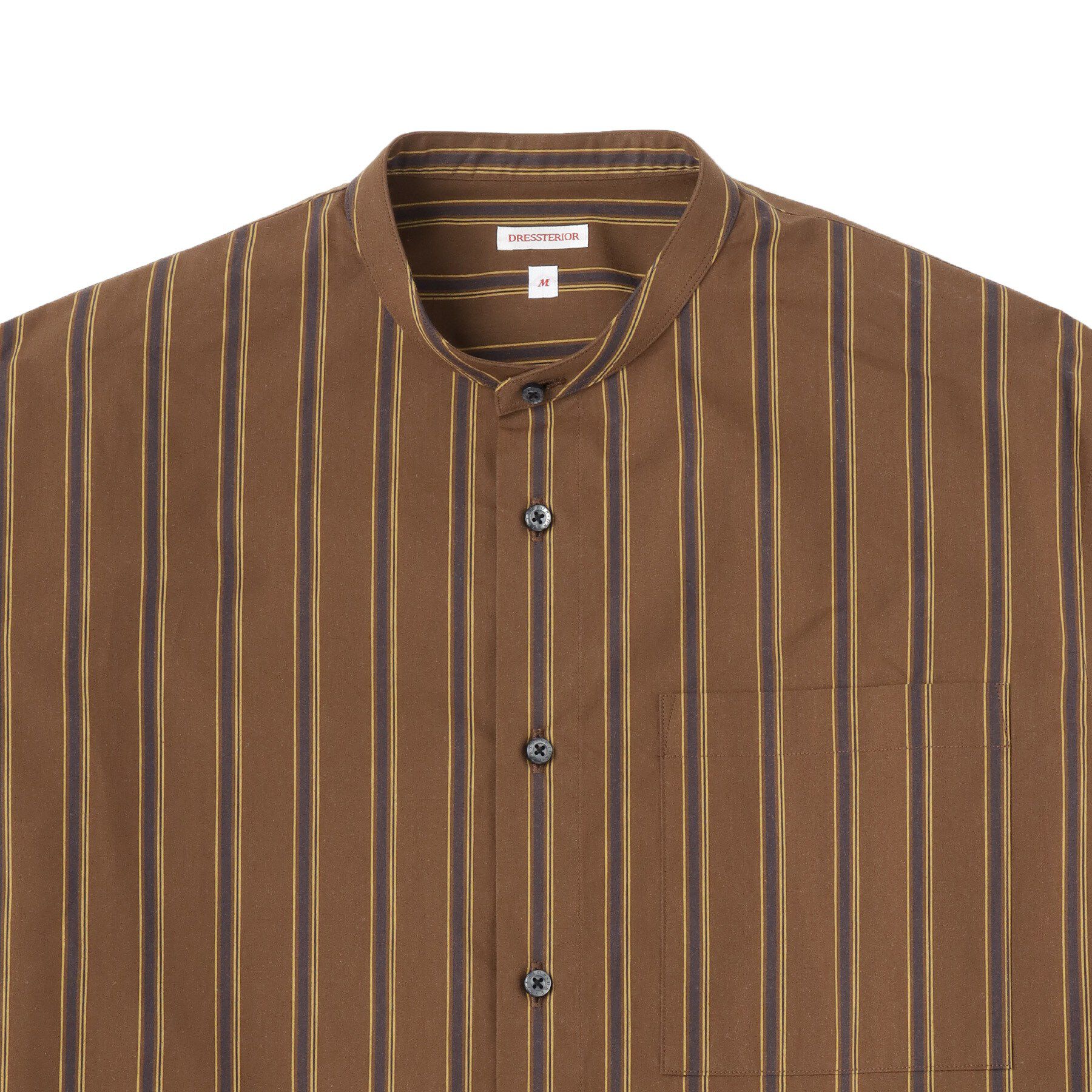 DRESSTERIOR「【日本製】バンドカラー ブラウンレジメンタル ストライプシャツ」|シャツ・ブラウス|