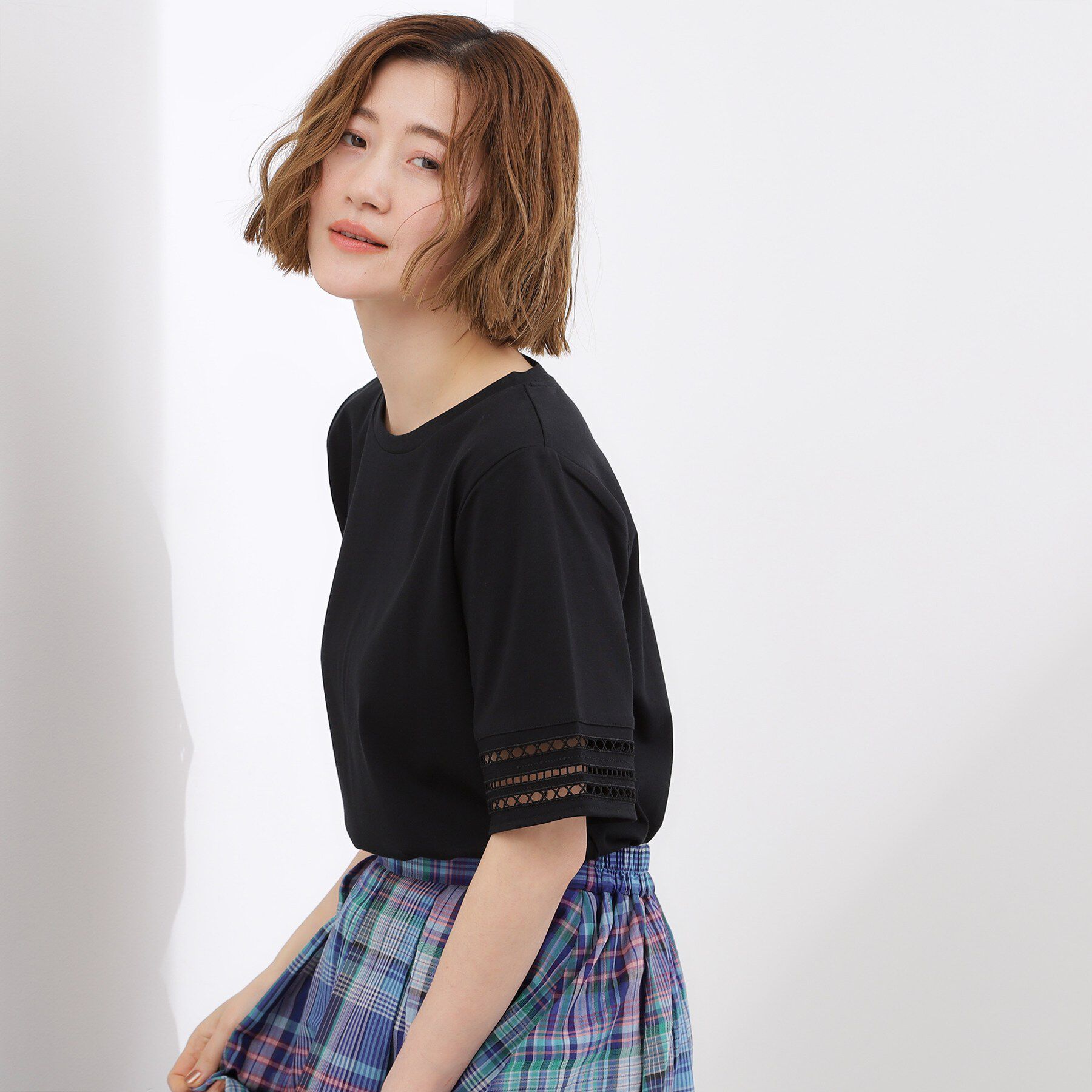 grove「【二の腕カバー/UV】袖口透かし刺繍Tシャツ」|Tシャツ・カットソー|