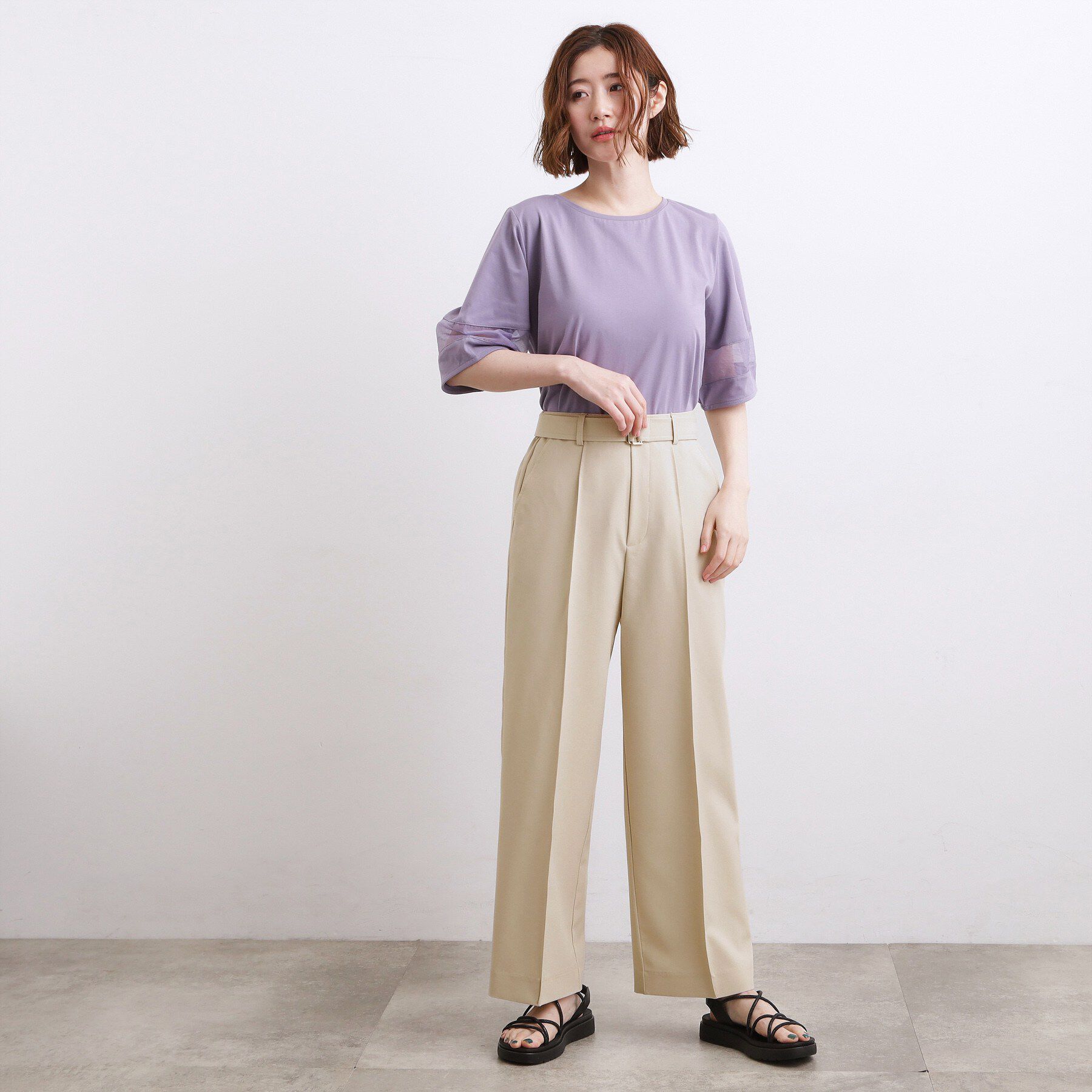 grove「【洗濯機OK・遮熱・SETUP可】シワになりにくい、ベルト付ワイドパンツ」|その他|
