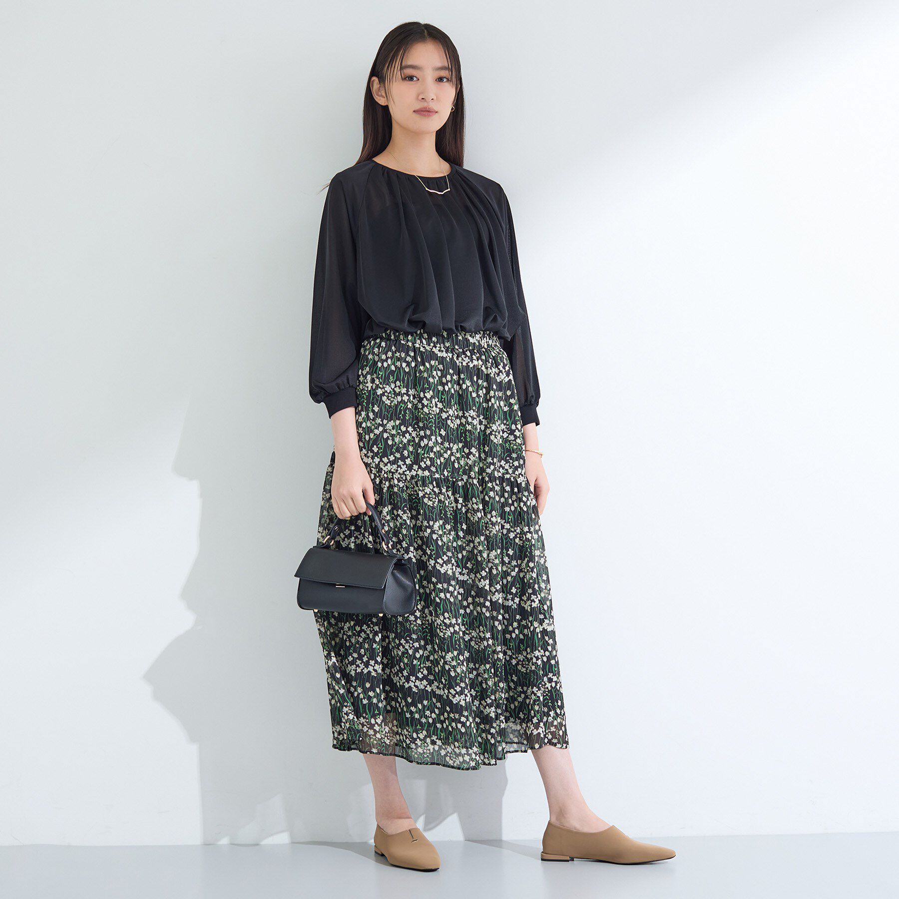 INDIVI「【体型カバー／マシンウォッシュ対応】シアージャージトップス」|Tシャツ・カットソー|