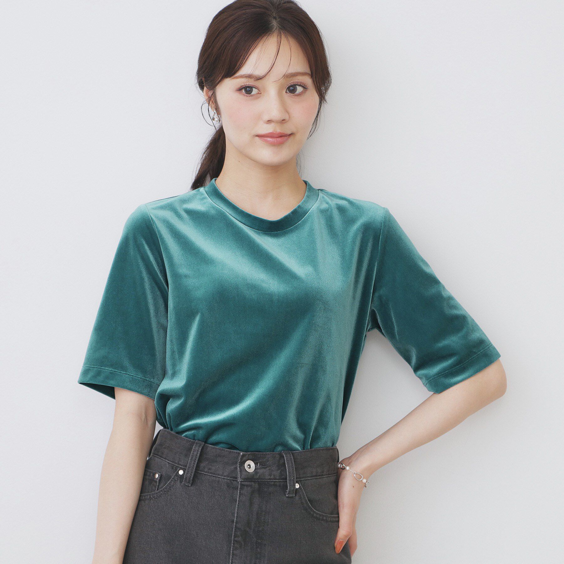index「《andGIRL掲載》ベロアボクシーTシャツ【洗濯機洗い可】」|Tシャツ・カットソー|