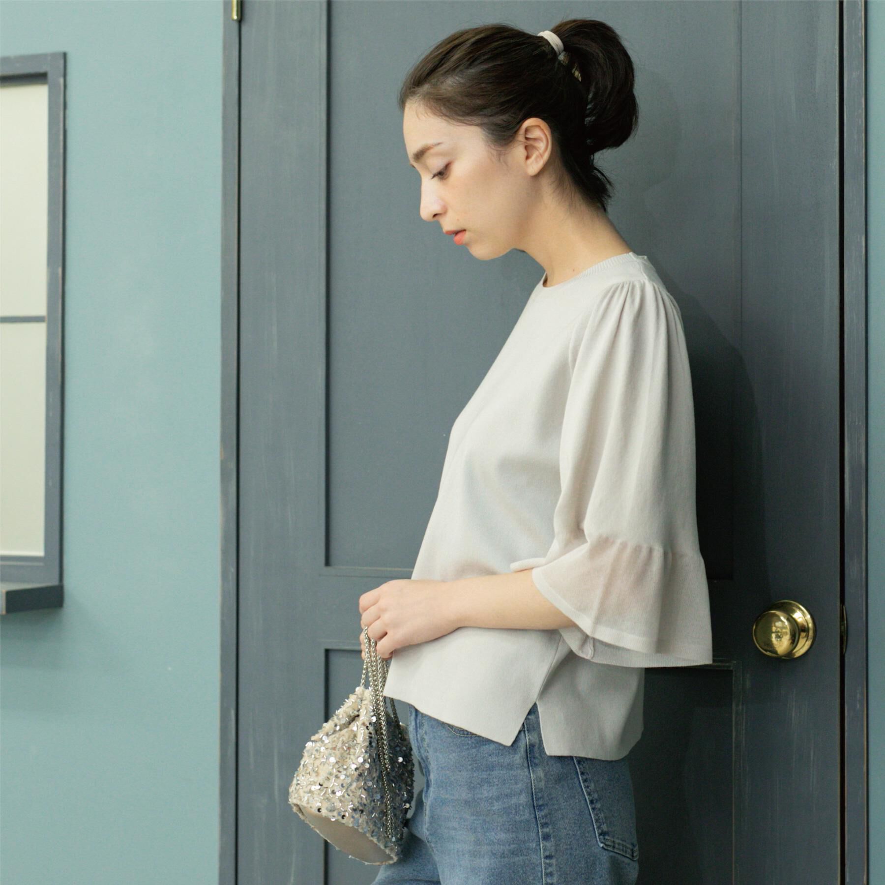 OPAQUE.CLIP「《5色展開》シアーフレアスリーブニット【洗濯機洗い可】」|ニット・セーター|