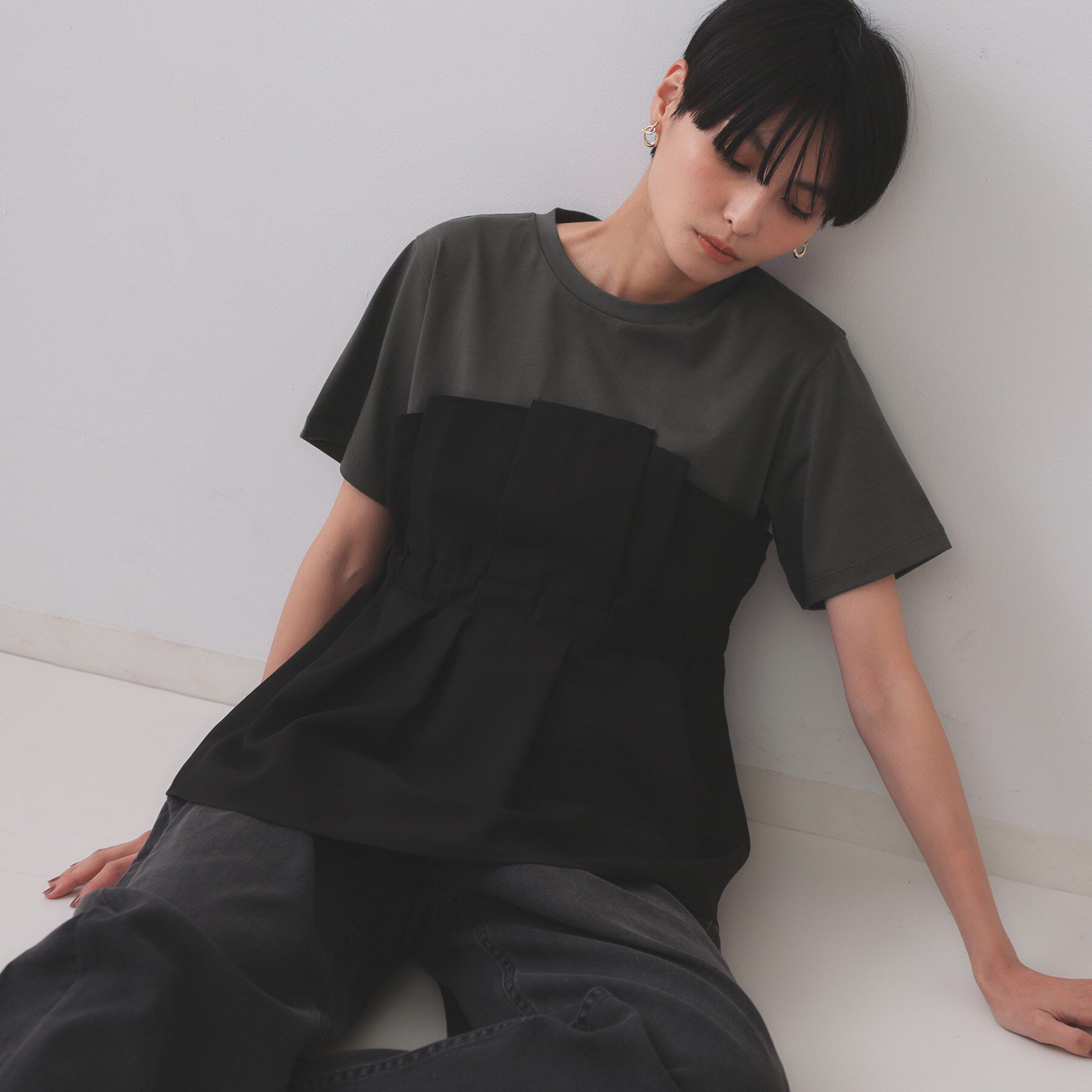 OPAQUE.CLIP「タックビスチェドッキングカットソー【洗濯機洗い可】」|Tシャツ・カットソー|