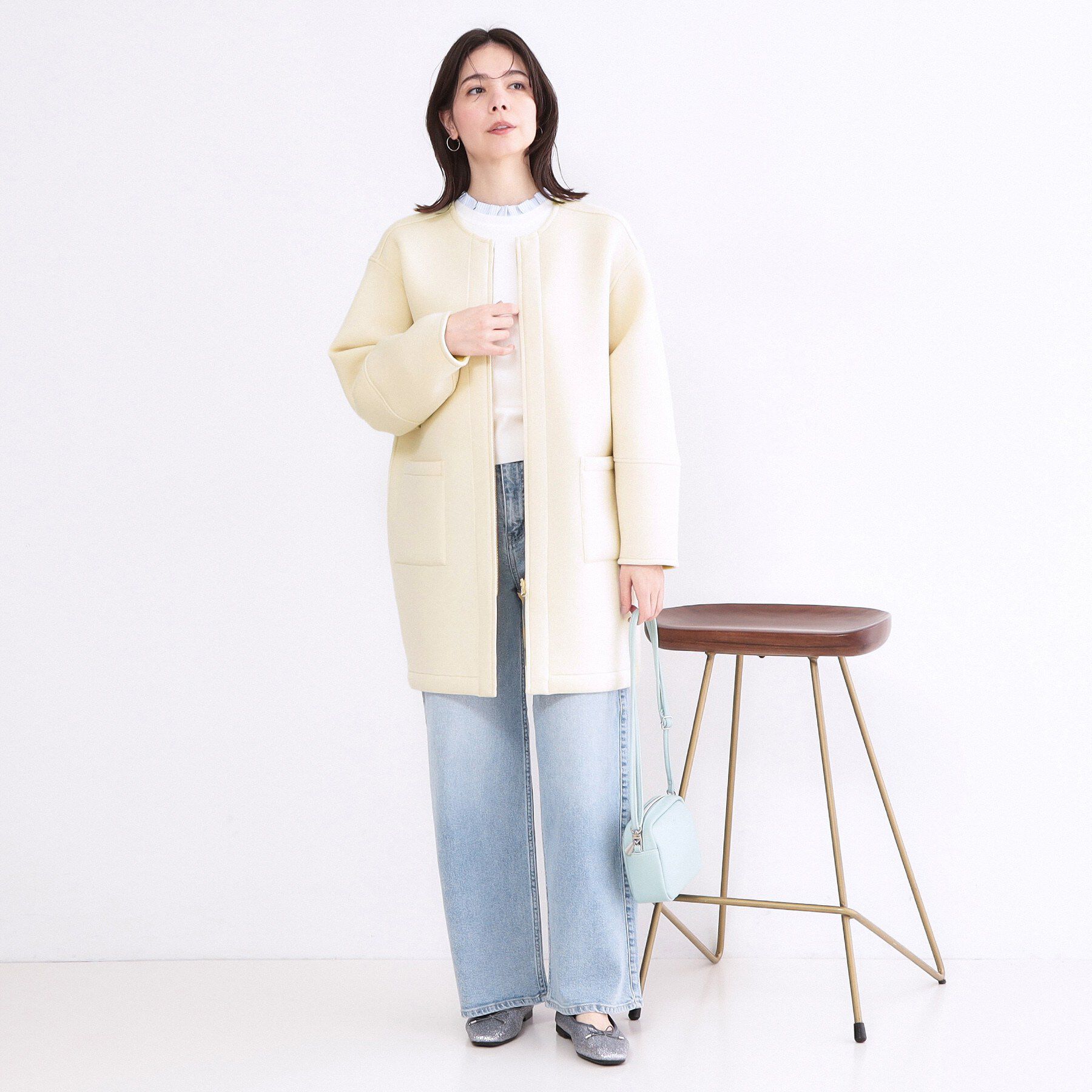 OPAQUE.CLIP「リバーシブル配色ノーカラーコート【洗濯機OK】」|ノーカラーコート|