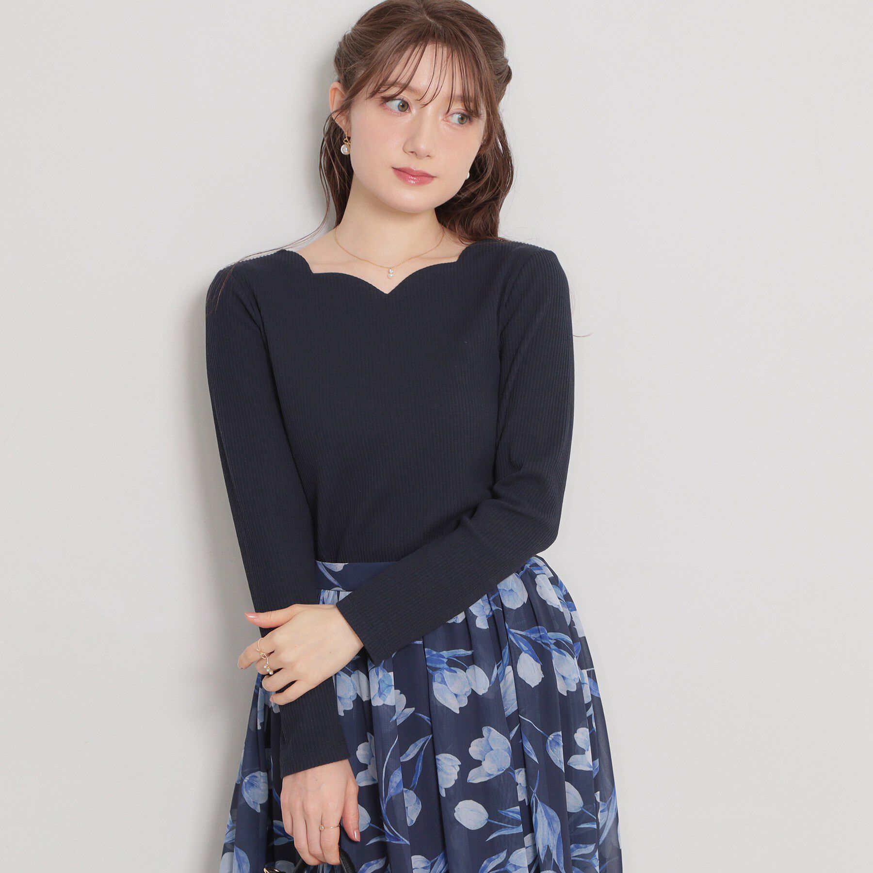 Couture broach「【洗える】ハートネック テレコプルオーバー」|Tシャツ・カットソー|