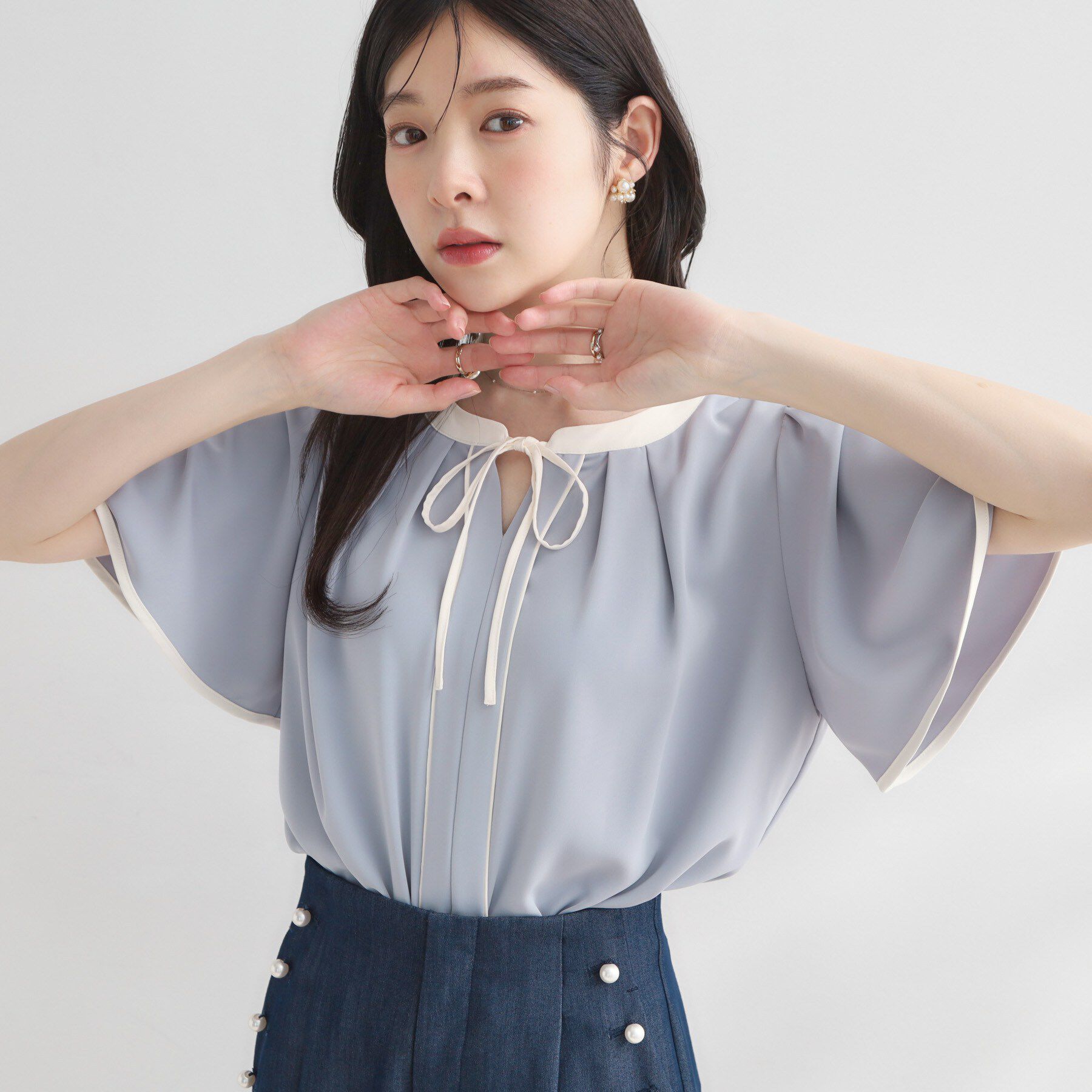 Couture broach「【洗濯機可】配色パイピング ブラウス」|シャツ・ブラウス|