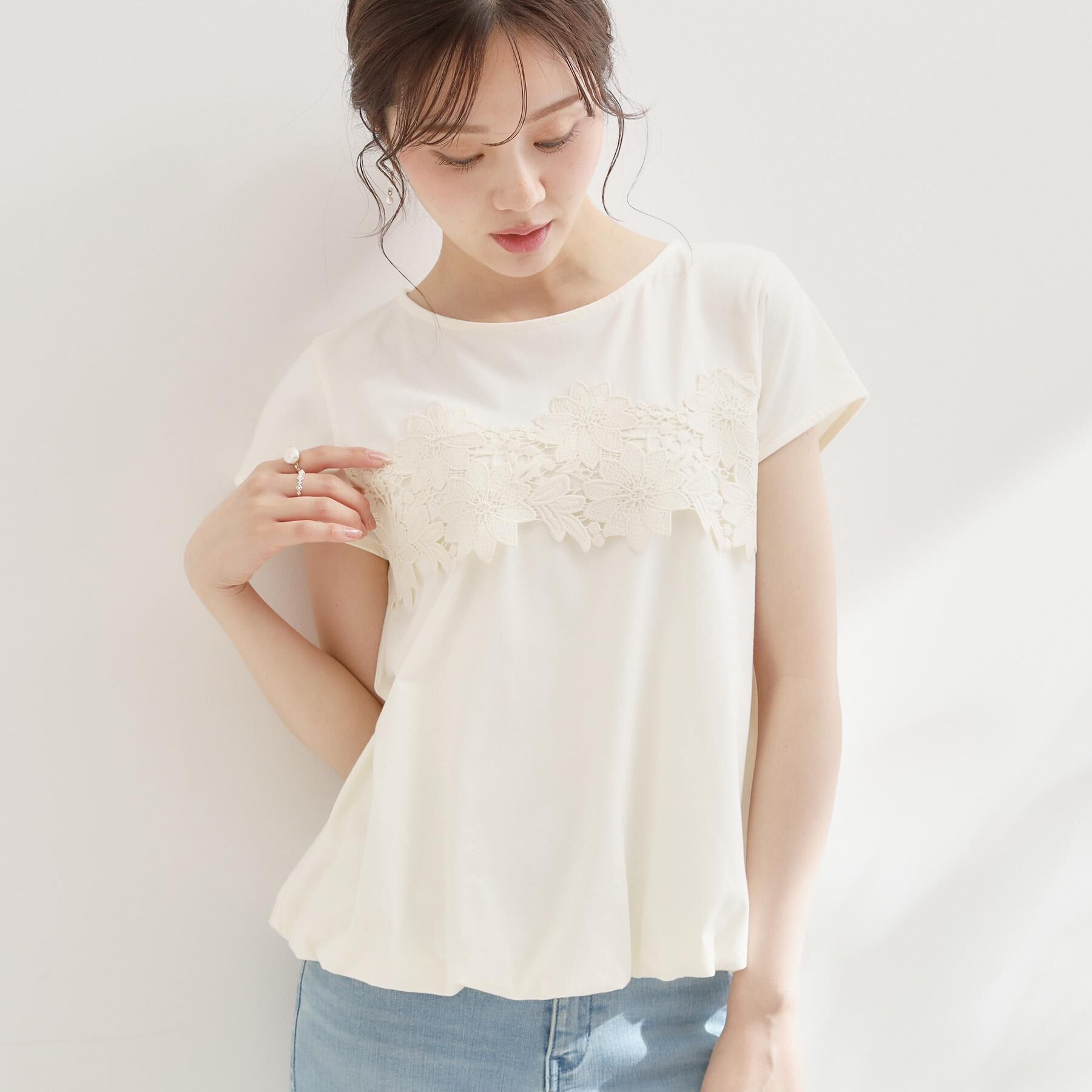 Couture broach「【UVカット・接触冷感・洗える】レース バルーントップス」|Tシャツ・カットソー|