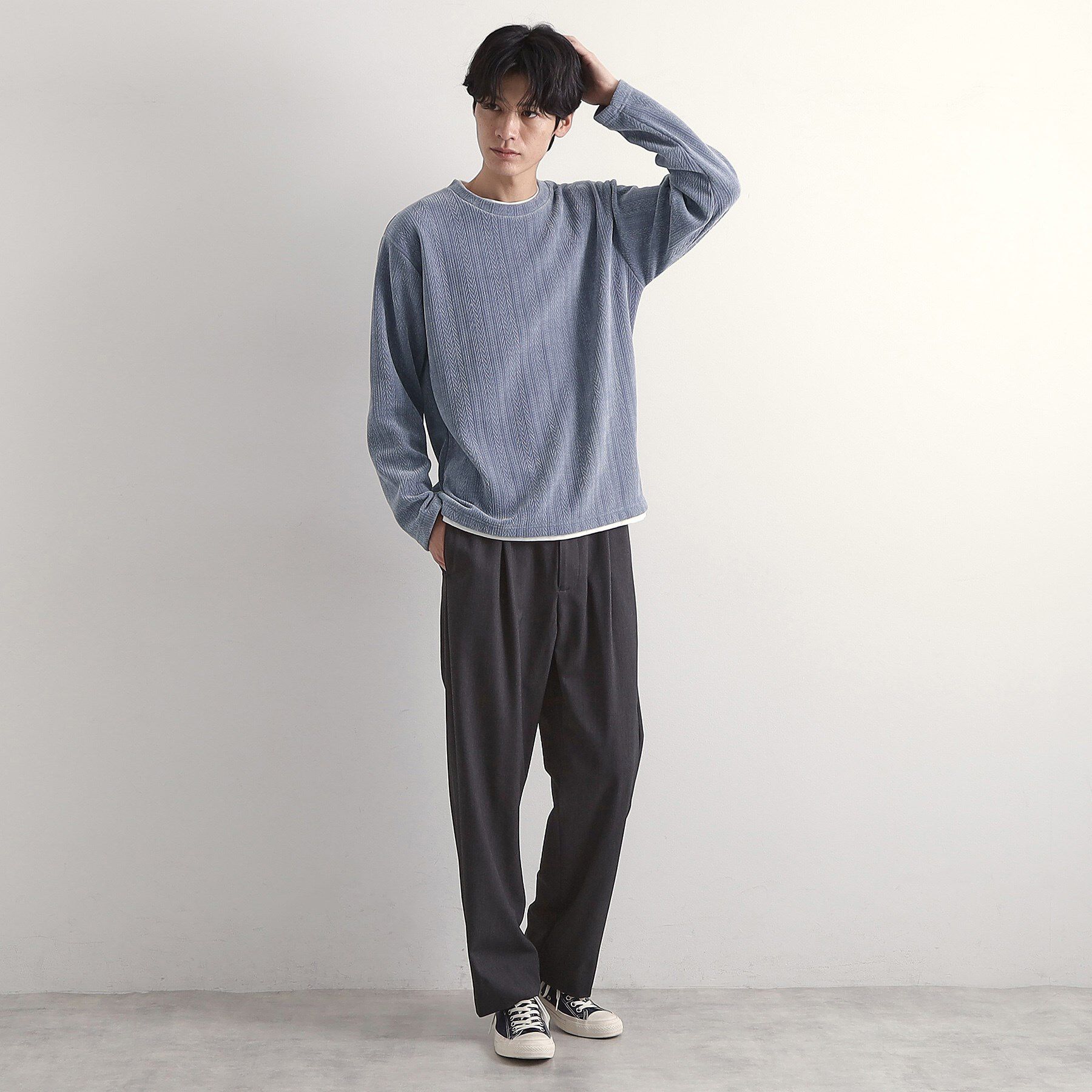 THE SHOP TK「【心地良い、滑らかさ】レイヤード風ケーブル ニットソー 【洗濯機OK】」|Tシャツ・カットソー|