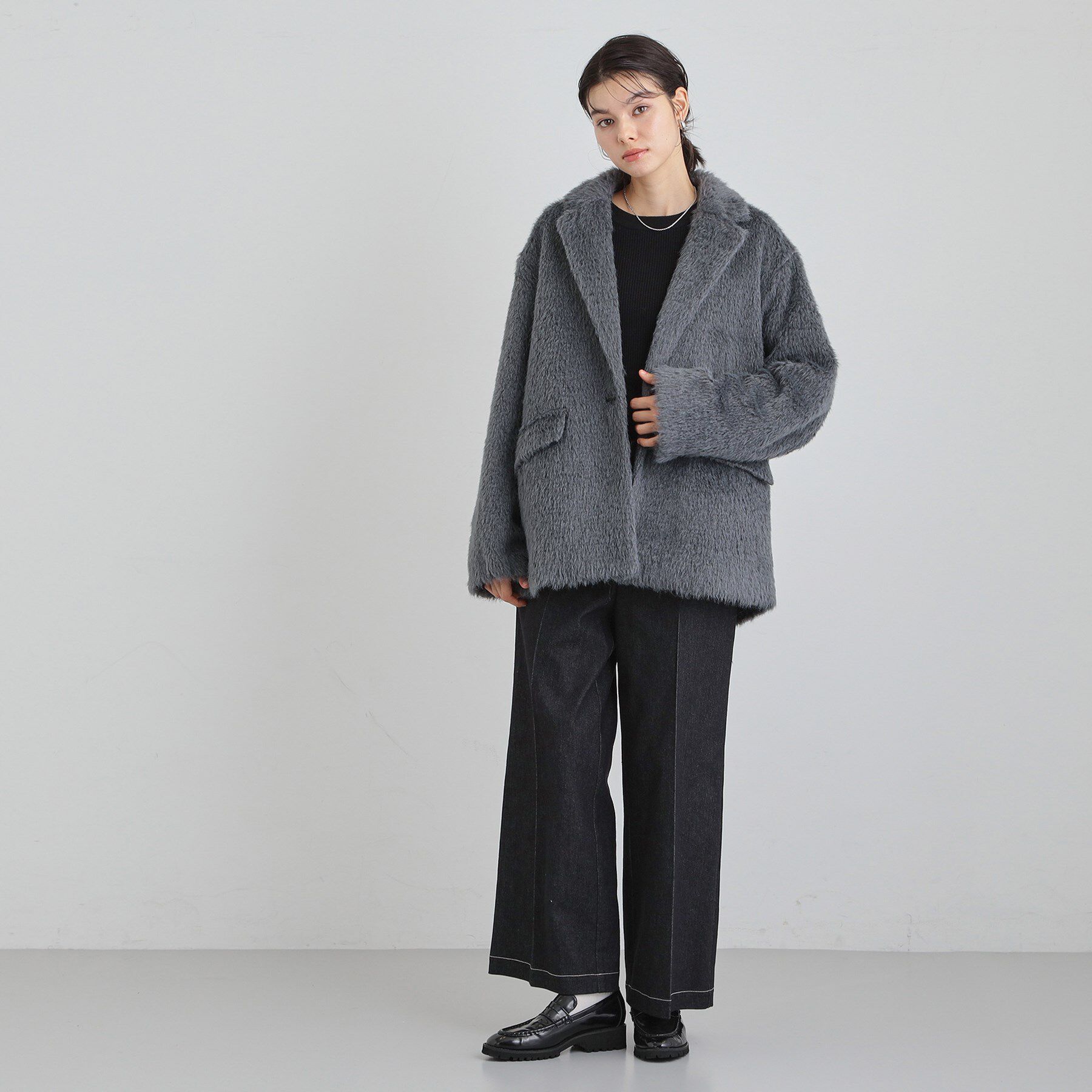 THE SHOP TK「纏うだけで大人上品 シャギーチェスターハーフコート」|チェスターコート|