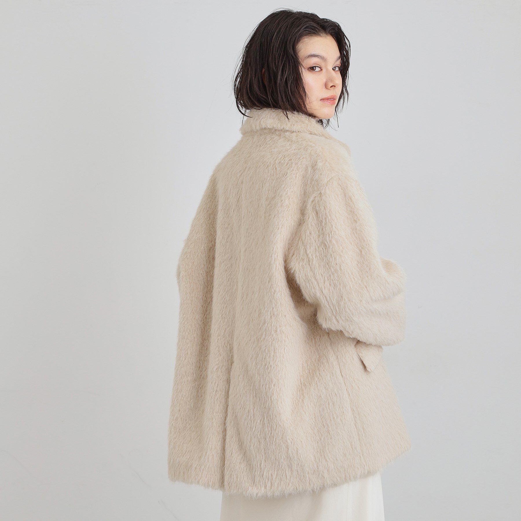 THE SHOP TK「纏うだけで大人上品 シャギーチェスターハーフコート」|チェスターコート|