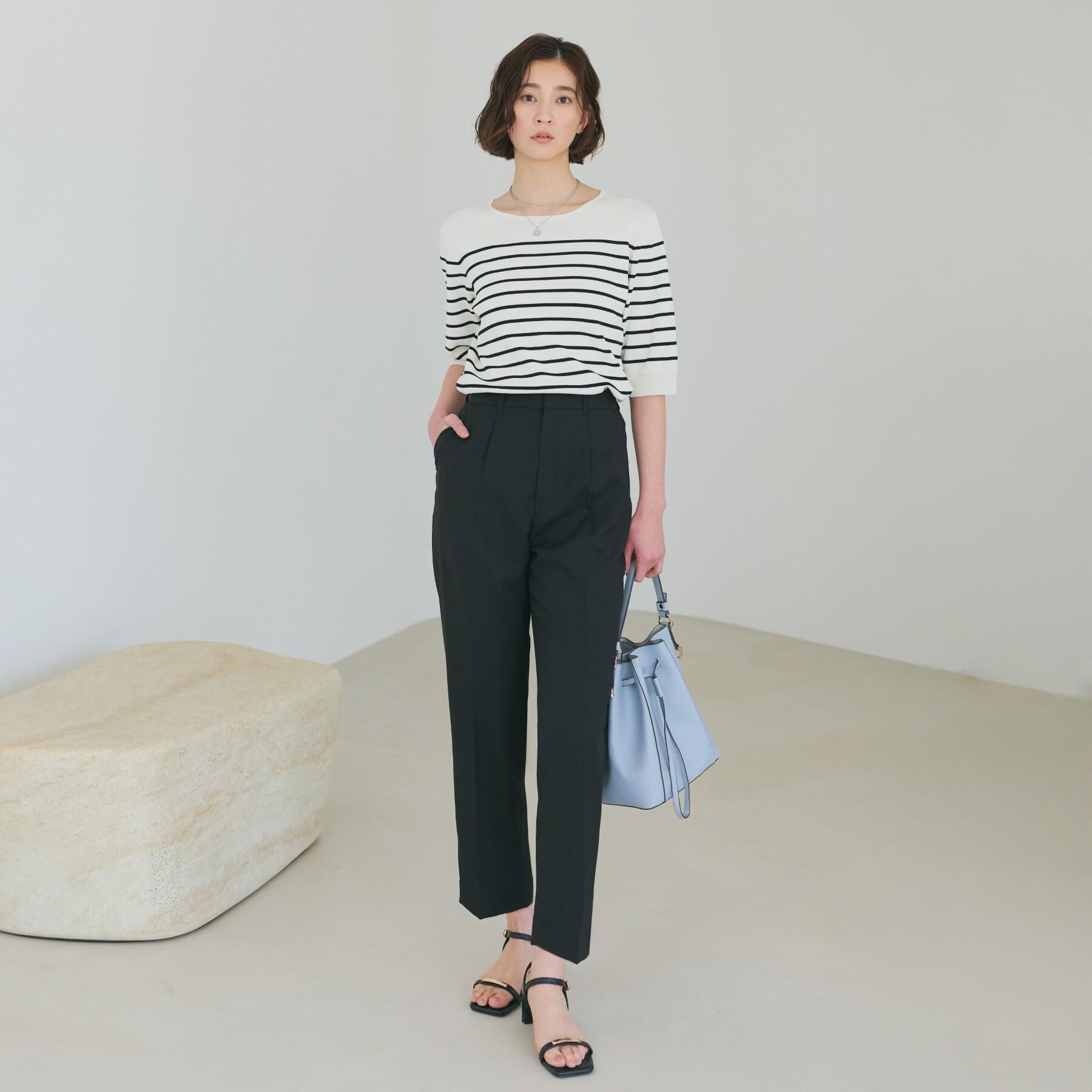 THE SHOP TK「【S-XL/ひんやりタッチ】美しさ際立つ 6分袖ニット 洗濯機OK/UVケア/毛玉になりにくい」|ニット・セーター|