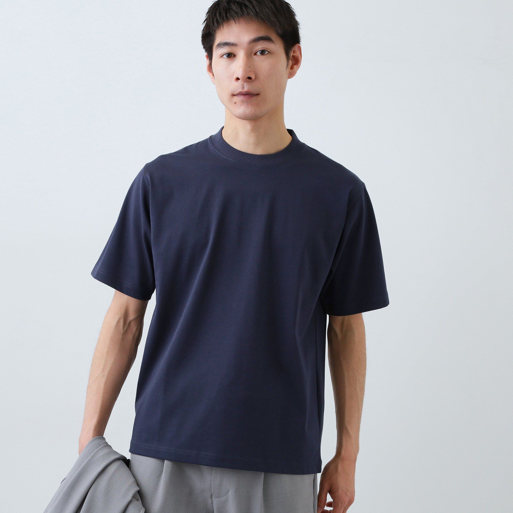 THE SHOP TK「【ジャケットインにおすすめ】ビジネス半袖Tシャツ 洗濯機OK/襟高」|Tシャツ・カットソー|