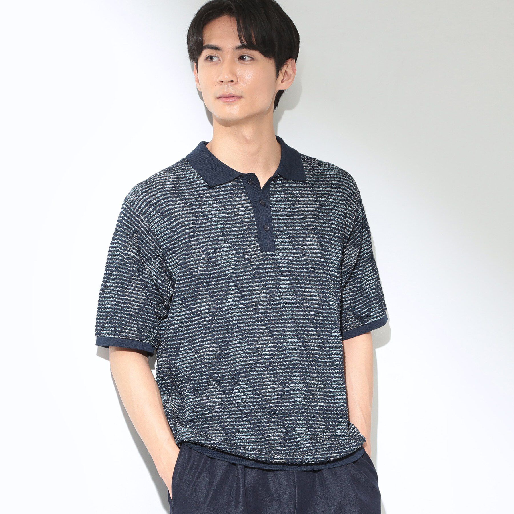 THE SHOP TK「【主張しすぎない配色バランス】アーガイルメッシュポロ半袖Tシャツ 洗濯機OK」|ニット・セーター|